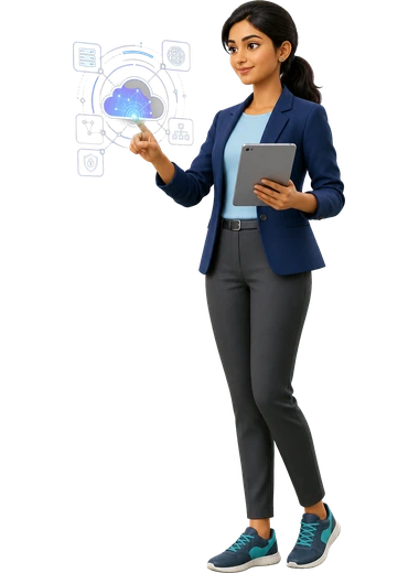Cloud and network specialist using a tablet